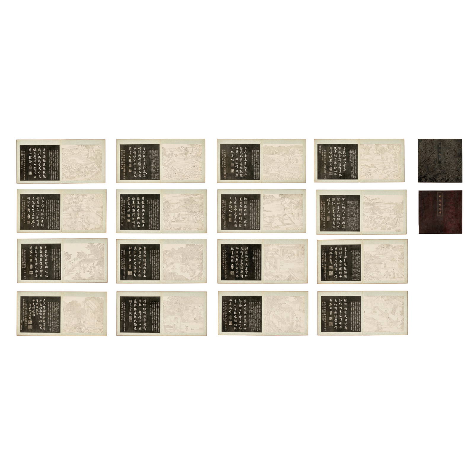 A BOXED IMPERIAL ALBUM OF SIXTEEN RUBBINGS AND WOODBLOCK PRINTS FROM THE IMPERIALLY INSCRIBED IL...