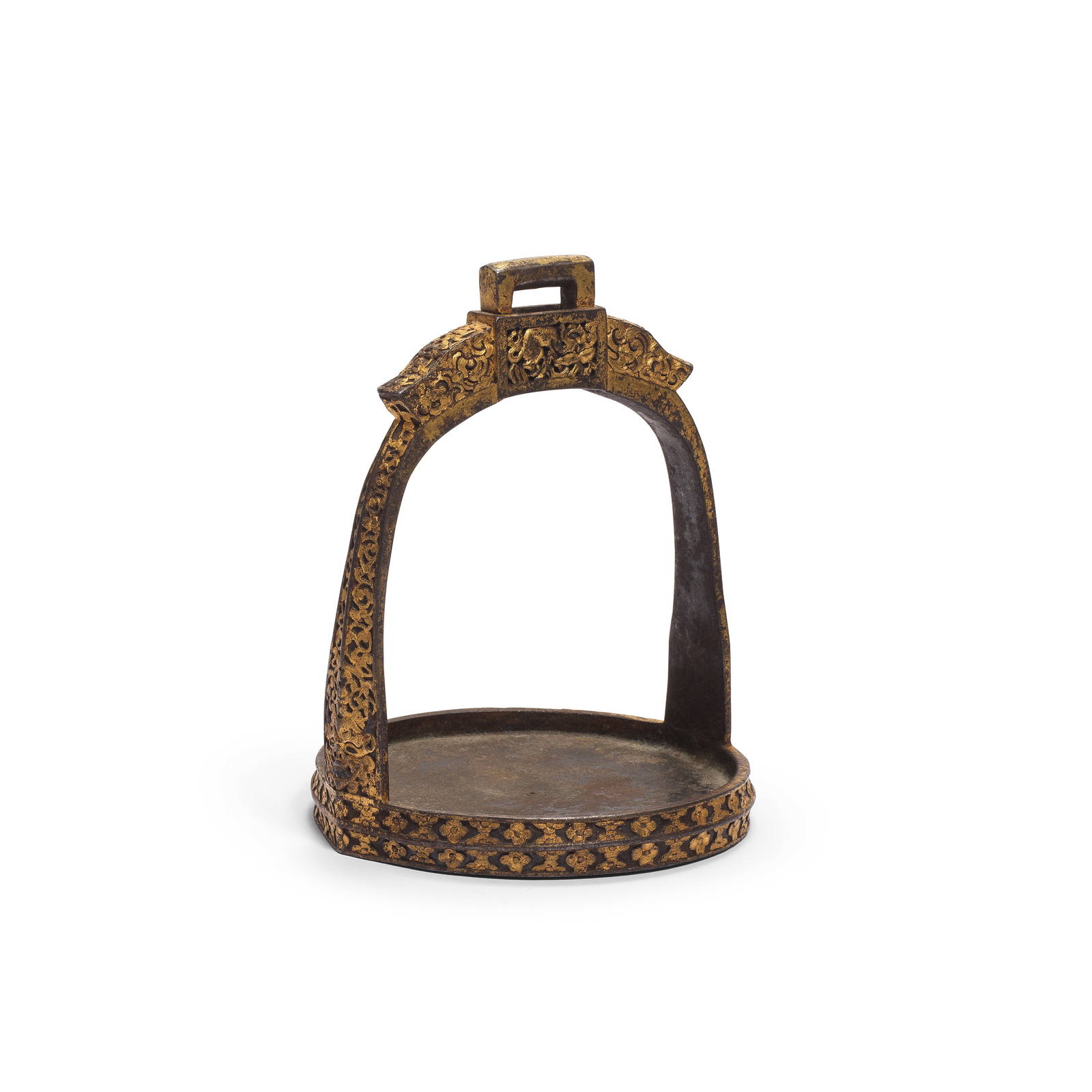 A GOLD-DAMASCENED IRON STIRRUP, YOB Tibet, Derge, 15th century