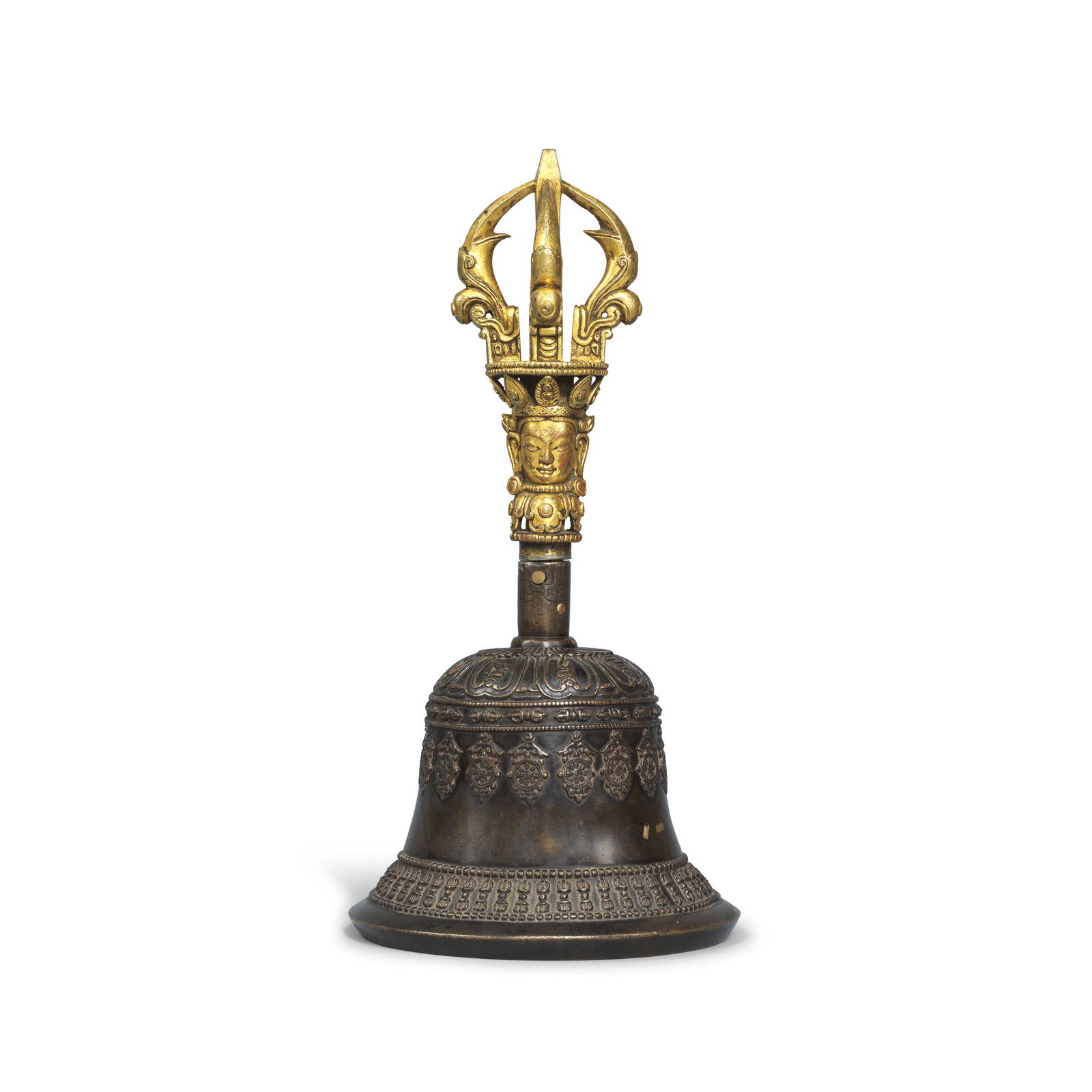 A RARE PARCEL-GILT BRONZE RITUAL BELL, GHANTA Qianlong four-character mark and of the period