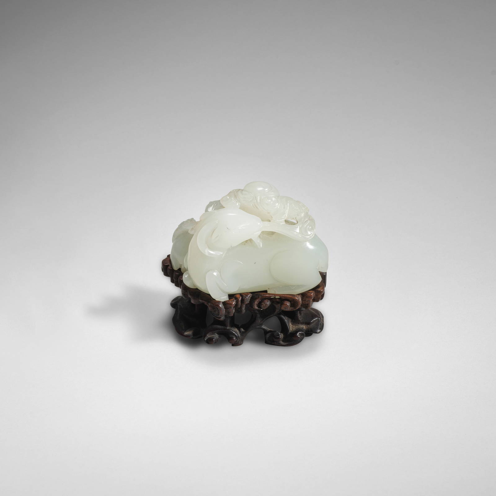 A WHITE JADE 'RAMS' CARVING 18th/19th century (2)