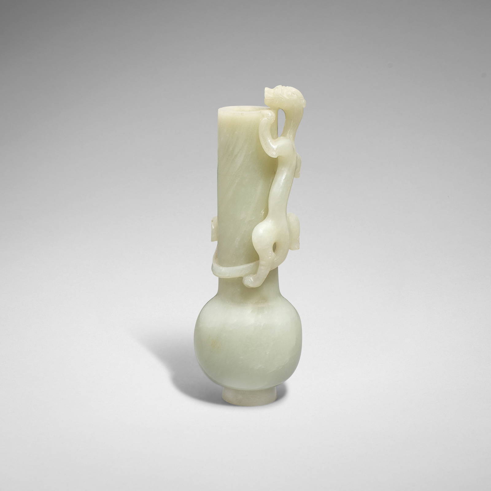 A RARE VERY PALE GREEN JADE 'CHILONG' BOTTLE VASE 18th century