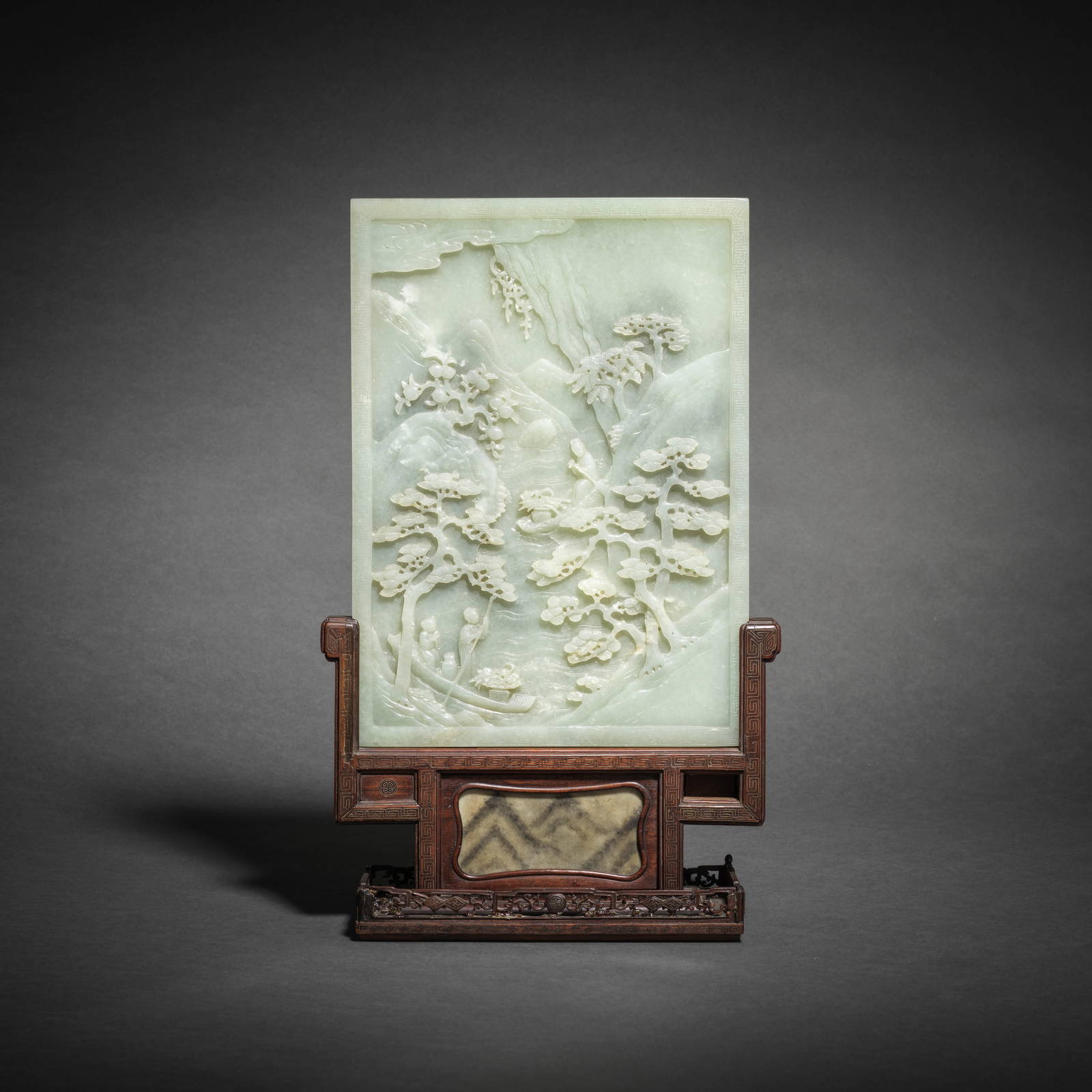 A FINE PALE GREEN JADE DOUBLE-SIDED TABLE SCREEN Qianlong/Jiaqing (2)