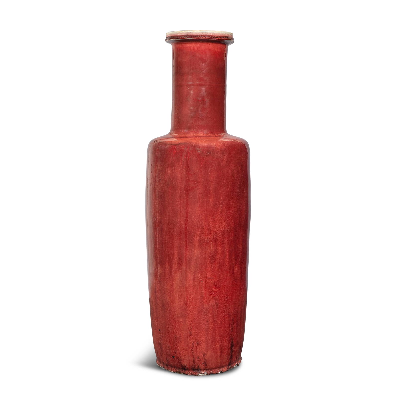 A VERY LARGE COPPER-RED-GLAZED 'LANGYAO' ROULEAU VASE Kangxi
