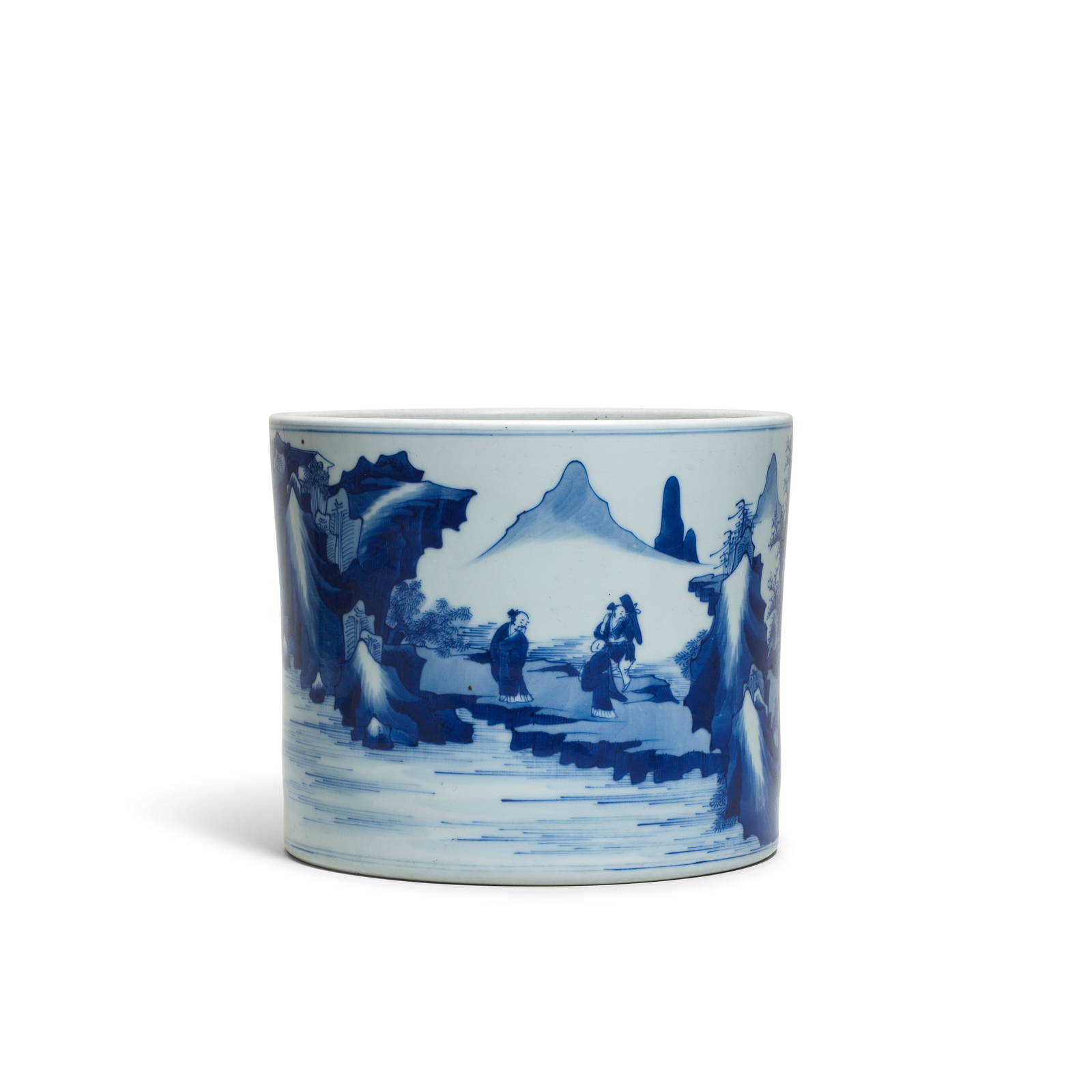 A BLUE AND WHITE 'LANDSCAPE' BRUSHPOT, BITONG Kangxi