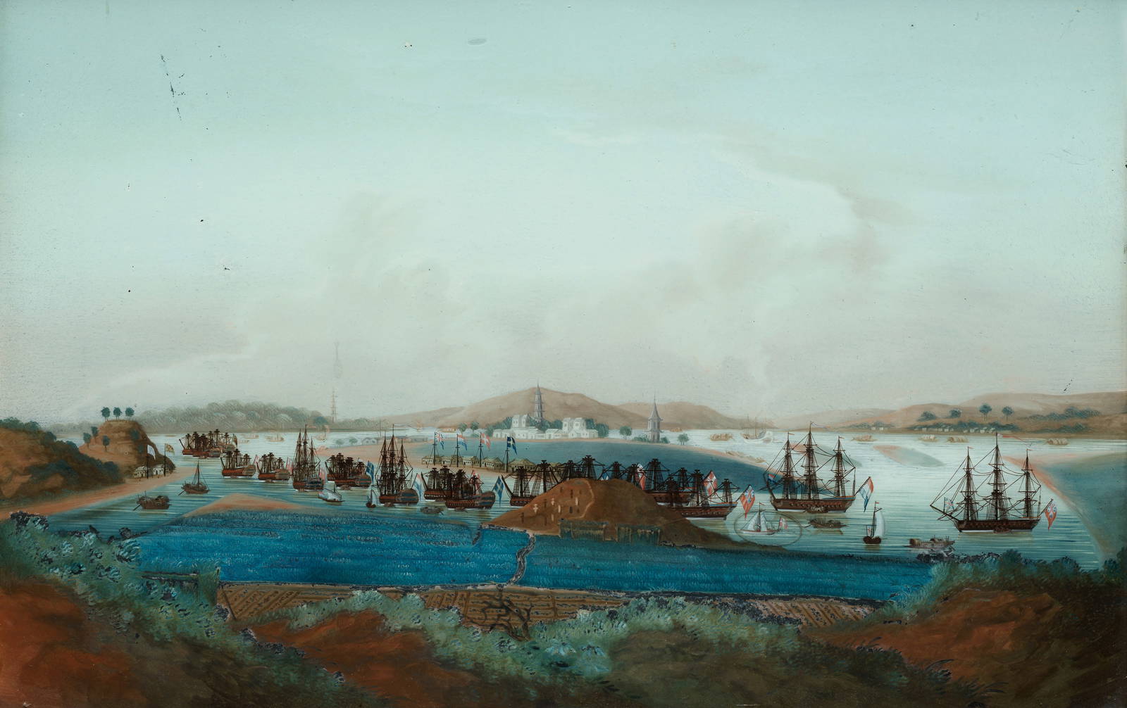 CHINESE ARTIST (CIRCA 1780) A reverse glass painting of Whampoa: The anchorage