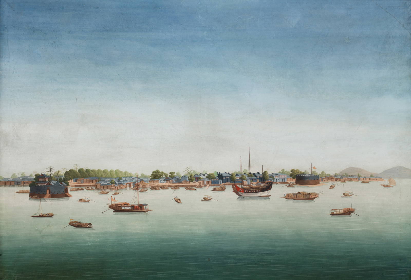 CHINESE ARTIST (CIRCA 1800) A View of the Pearl River at Canton with the French and the Dutch Fo...