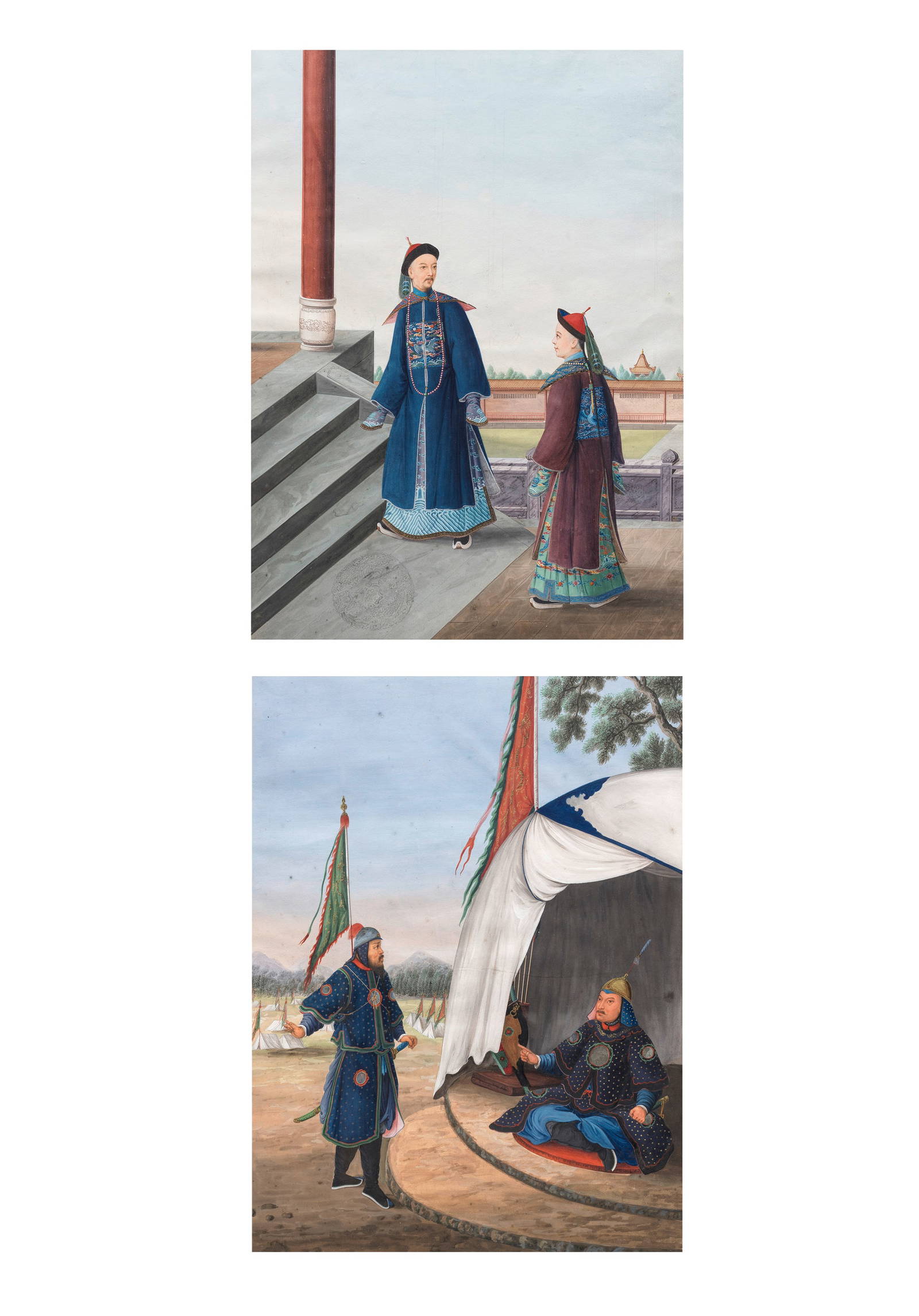 CHINESE ARTIST (19TH CENTURY) Two Paintings of Officials and Soldiers (2)