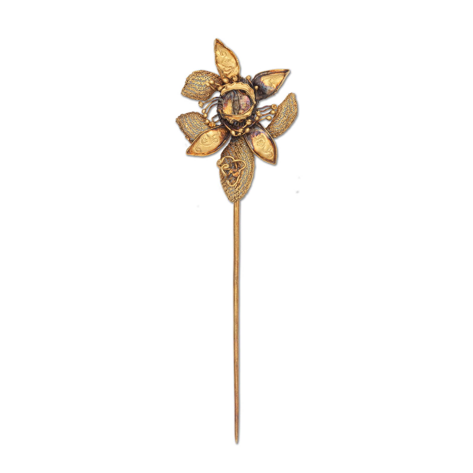 A GOLD FILIGREE 'FLOWER' HAIRPIN, ZAN Qing Dynasty