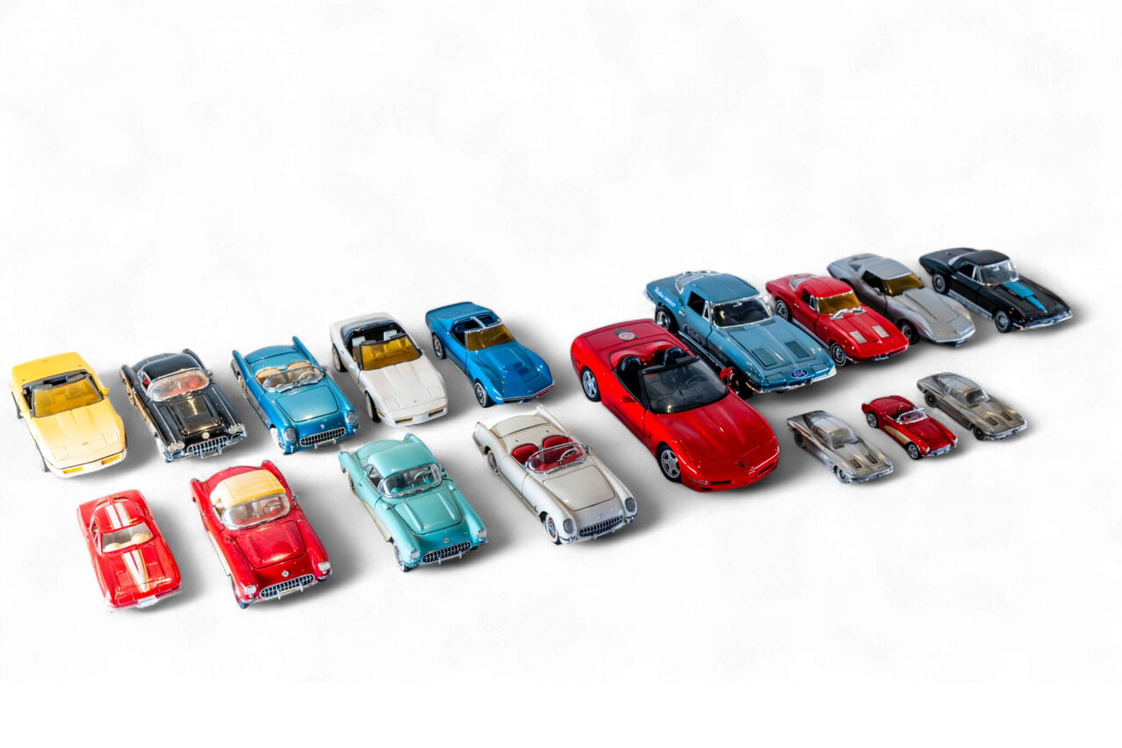 A large grouping of die-cast Corvette models, (1 of 1)