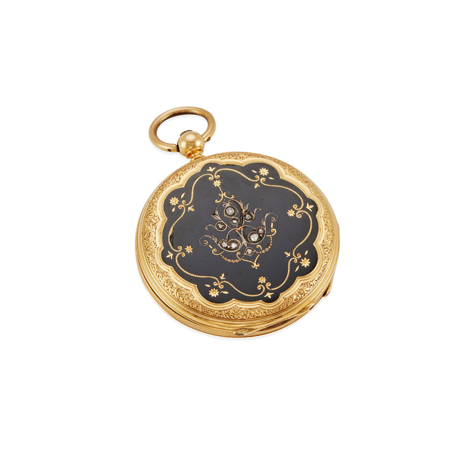 VAUCHER: 18K GOLD DIAMOND AND ENAMEL ANTIQUE POCKETWATCH (1 of 3)