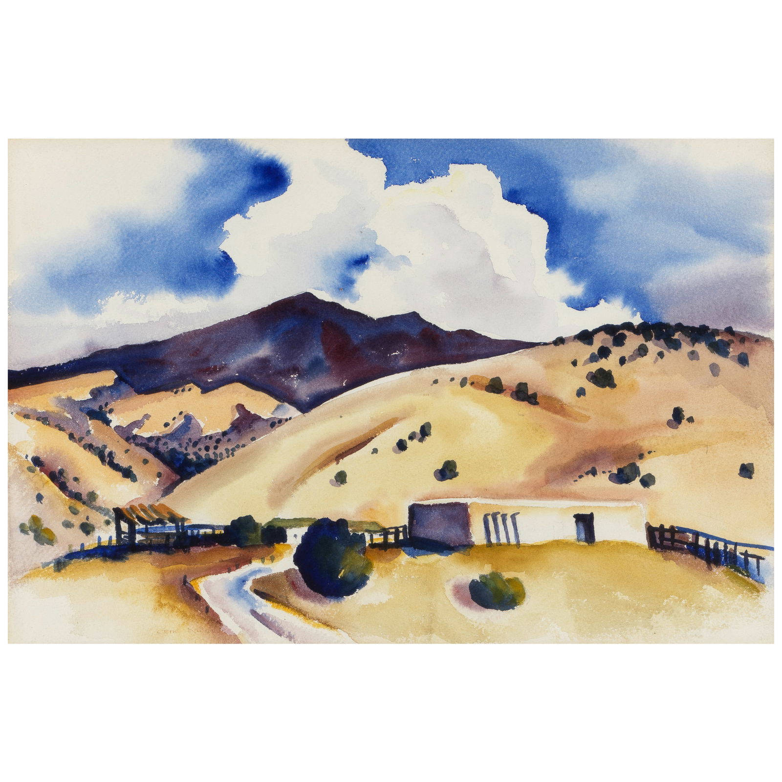 Gene Kloss (1903-1996) New Mexico Landscape sight 11 1/2 x 17 1/2 in.: Gene Kloss (1903-1996) New Mexico Landscape signed 'Gene Kloss' (lower left) watercolor and pencil on paper sight 11 1/2 x 17 1/2 in. Footnotes: Provenance Property from a Private Arizona Co