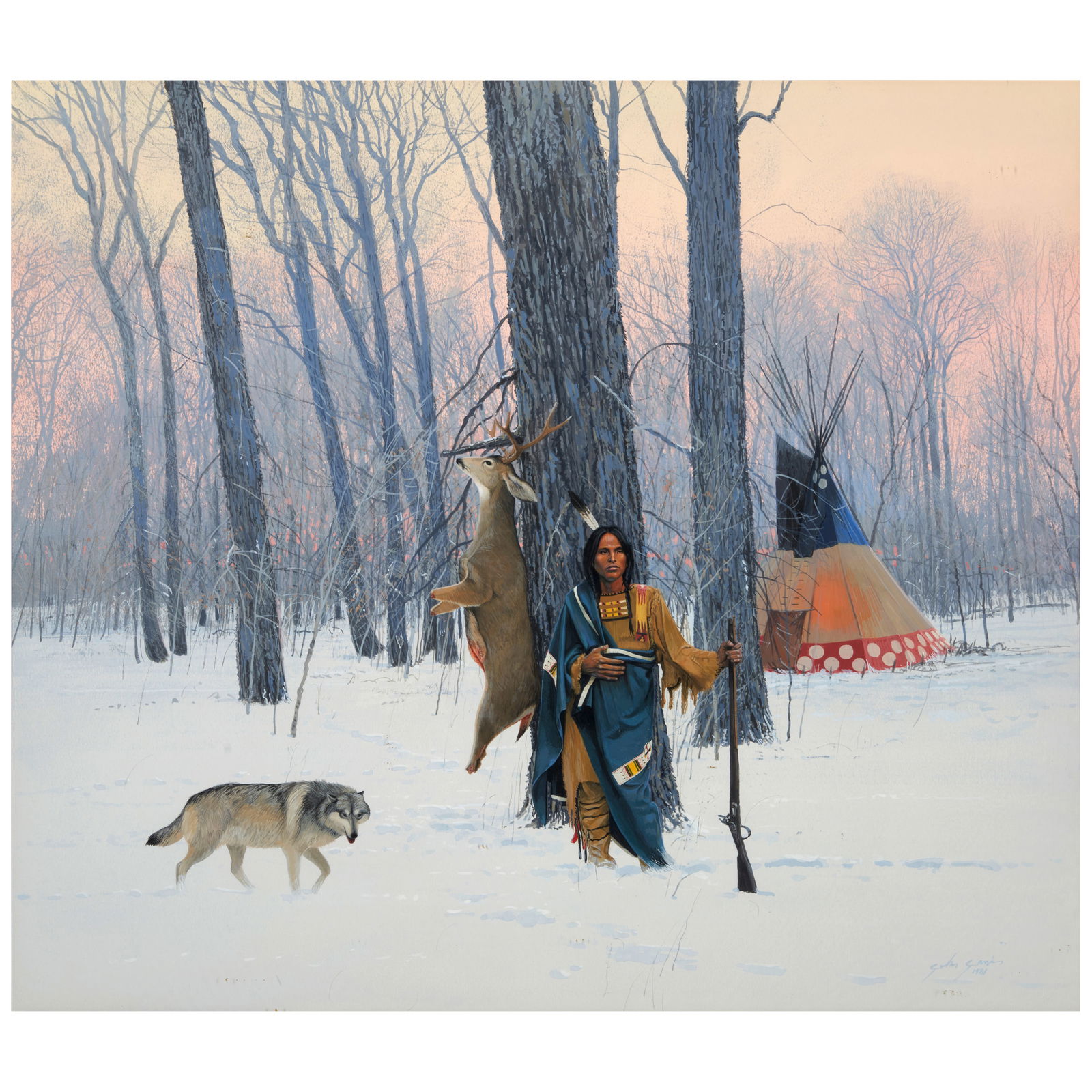 John Brent Jarvis (1946-2024) Native Scenes (a group of three) first sheet 26 x 30 1/8 in., seco...: John Brent Jarvis (1946-2024) Native Scenes (a group of three) first signed and dated 'John Jarvis / 1981', second signed and dated 'John Jarvis / ©/79', and third signed and dated 'John Jarvis /