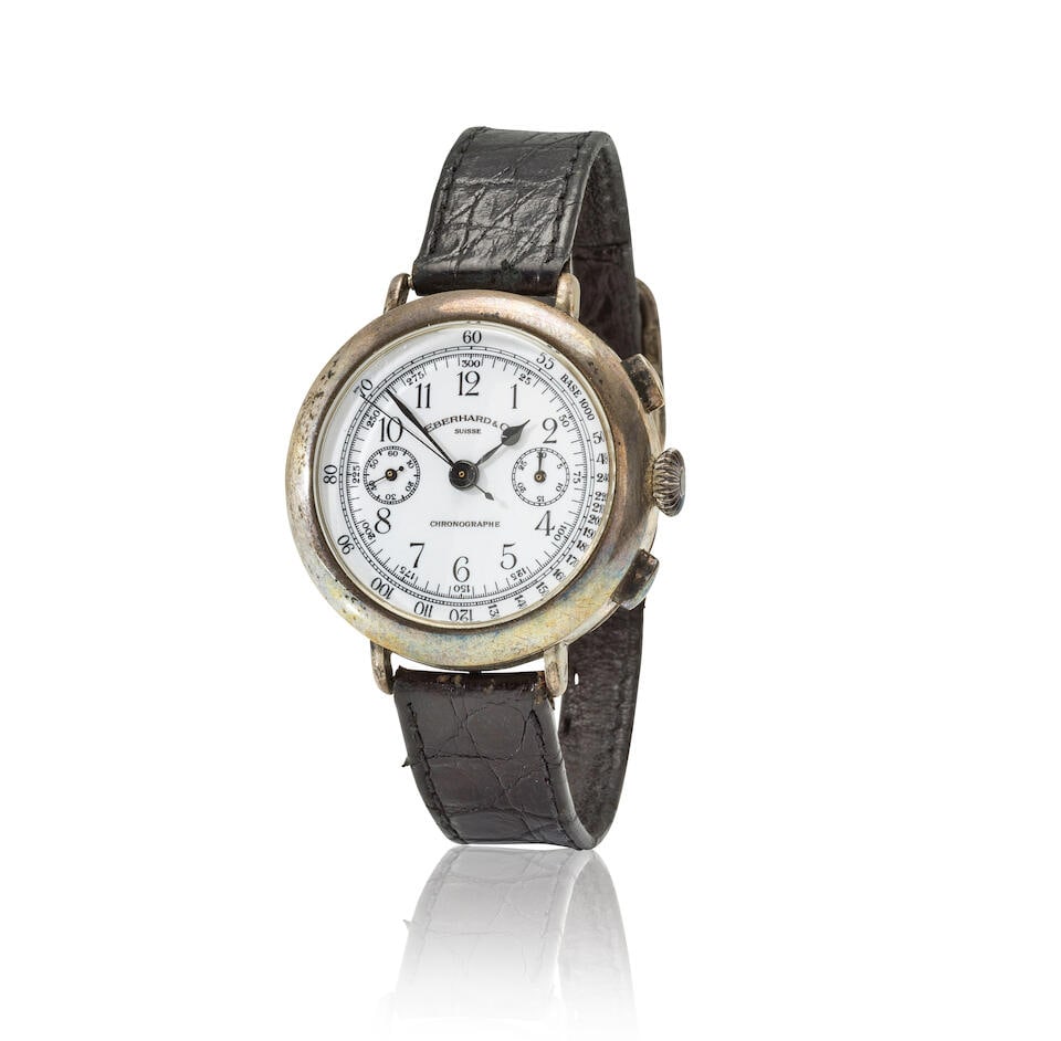 Eberhard & Co. A silver manual wind chronograph wristwatch Eberhard & Co. Chronographe bracelet ... (1 of 1)