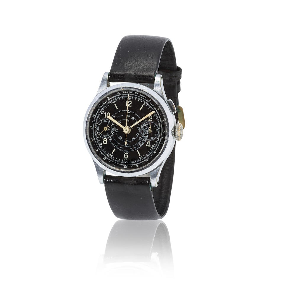 A stainless steel and base metal manual wind single button chronograph wristwatch Chronographe b... (1 of 1)