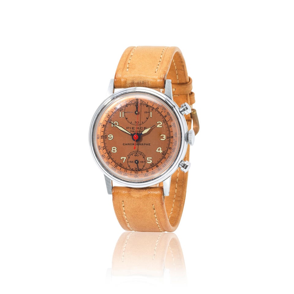 Pierce. A stainless steel and base metal manual wind chronograph wristwatch Pierce. Chronographe... (1 of 1)