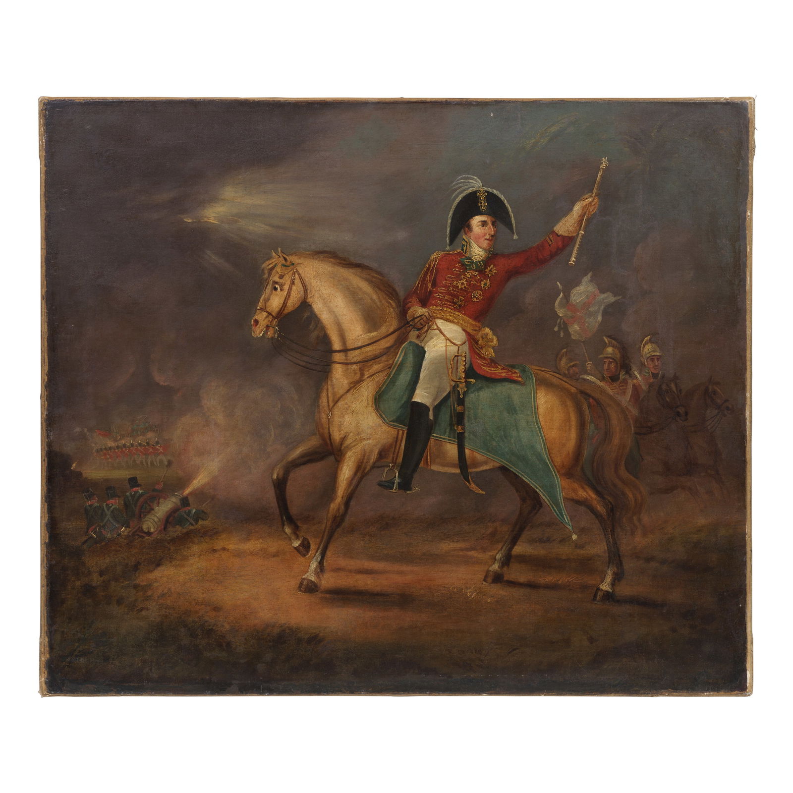Major General Arthur Wellesley on horseback, leading his troops at the Battle of Assaye in 1803 ...: Major General Arthur Wellesley on horseback, leading his troops at the Battle of Assaye in 1803 British School, 19th Century oil on canvas 77 x 91 cm. Footnotes: Provenance Formerly in a private colle