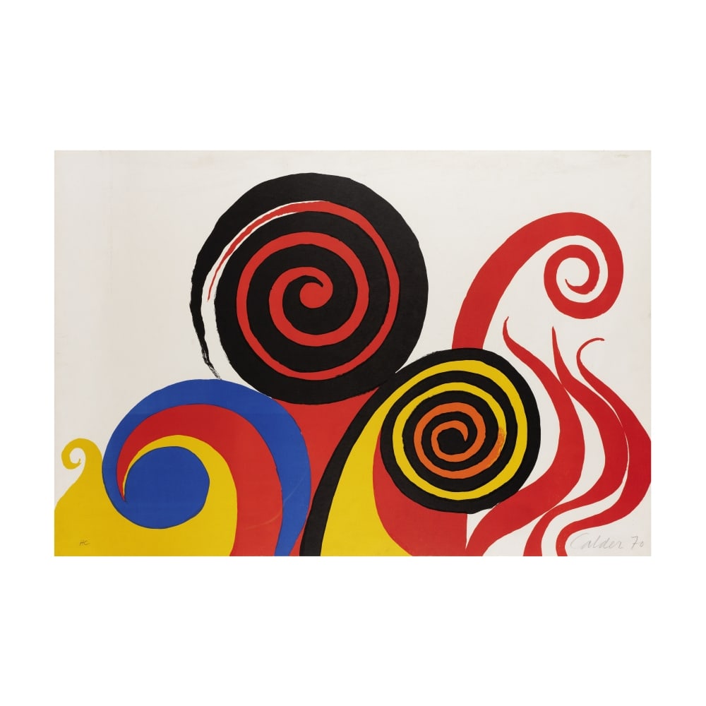 ALEXANDER CALDER (1898-1976) Volutes et spirales (Pour Berkeley), 1970 Lithographie en couleurs ...: ALEXANDER CALDER (1898-1976) Volutes et spirales (Pour Berkeley), 1970 Lithographie en couleurs Signée, datée et justifiée 'HC' 75 x 109,8 cm Color lithograph, signed, dated and justifi