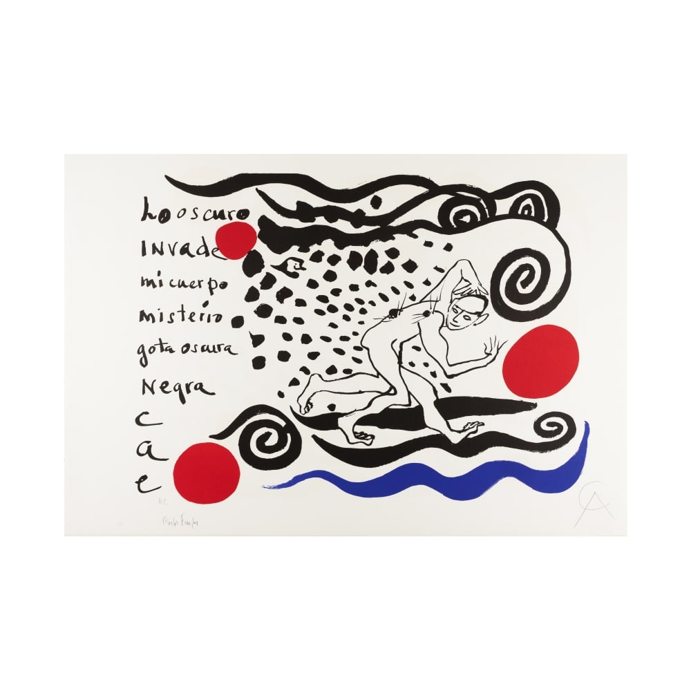ALEXANDER CALDER (1898-1976) ET CARLOS FRANQUI (1921-2010) Lo Oscuro Invade, 1970 Lithographie ...: ALEXANDER CALDER (1898-1976) ET CARLOS FRANQUI (1921-2010) Lo Oscuro Invade, 1970 Lithographie en couleurs sur papier vélin d'Arches Signée au crayon par Carlos Franqui et du monogramme par