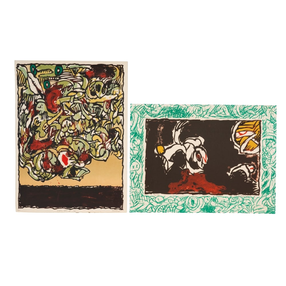 PIERRE ALECHINSKY (NE EN 1927) Ensemble de deux lithographies en couleurs, 1977/78 Flying object...: PIERRE ALECHINSKY (NE EN 1927) Ensemble de deux lithographies en couleurs, 1977/78 Flying objects IV, 1977 Lithographie en couleurs sur Vélin signée, titrée, datée et numérot&