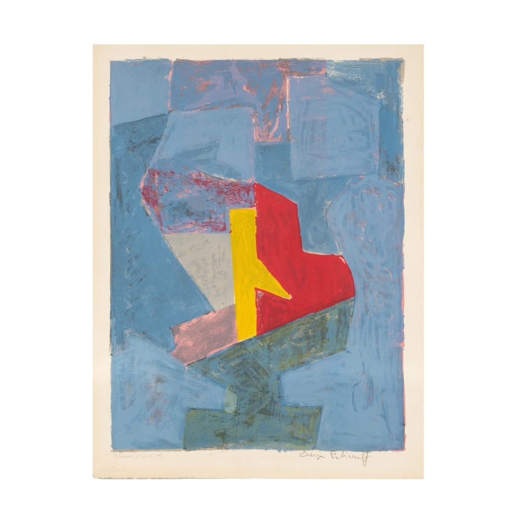 SERGE POLIAKOFF (1900-1969) Composition bleue, jaune et rouge, 1958 (Rivière, 18)Lithograph...: SERGE POLIAKOFF (1900-1969) Composition bleue, jaune et rouge, 1958 (Rivière, 18) Lithographie en 7 couleurs sur vélin d'Arches Épreuve d'artiste signée et annotée (+ 110 