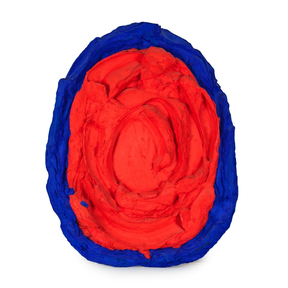 BRAM BOGART (1921-2012) La vie du visible, 1990 Résine de polyester avec acryliques rouges ...: BRAM BOGART (1921-2012) La vie du visible, 1990 Résine de polyester avec acryliques rouges et bleus Signé au feutre noir et justifiée B.A.T. (Bon à tirer) 100 x 80,5 cm Polyester r