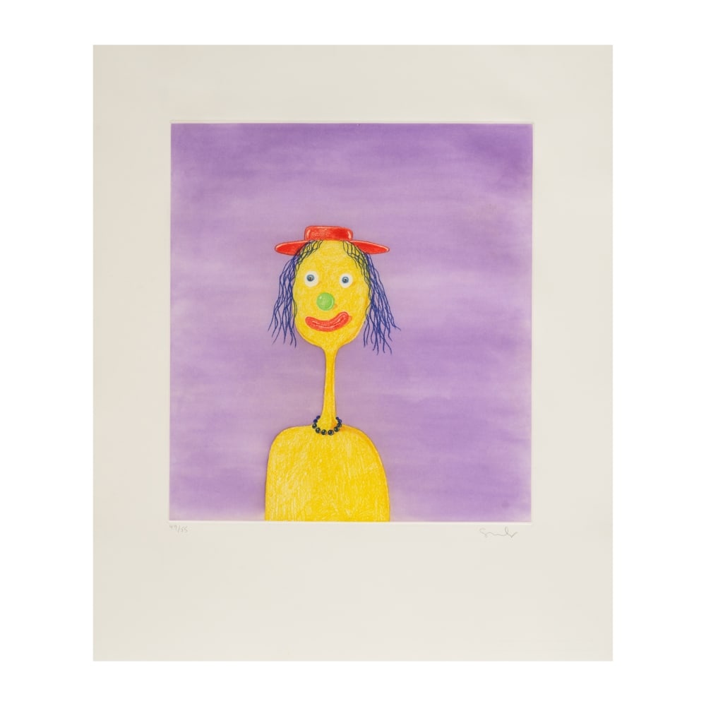 GEORGE CONDO (NE EN 1957) Clown, 1989 Eau-forte et aquatinte en couleurs sur papier vélin H...: GEORGE CONDO (NE EN 1957) Clown, 1989 Eau-forte et aquatinte en couleurs sur papier vélin Hahnemühle Signée au crayon et numérotée 49/55 Porte le timbre sec de l'imprimeur Ald