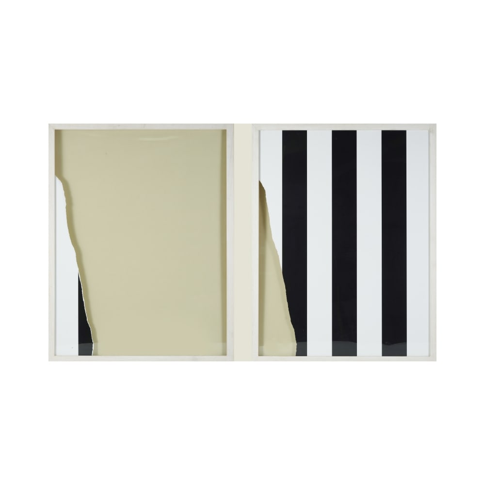 DANIEL BUREN (NE EN 1938) Untitled, 1/2 et 2/2 DiptyqueLithographie déchirée en deux ...: DANIEL BUREN (NE EN 1938) Untitled, 1/2 et 2/2 Diptyque Lithographie déchirée en deux parties sur vélin Signée du monogramme de l'artiste et numérotée 13/15 au dos Avec l