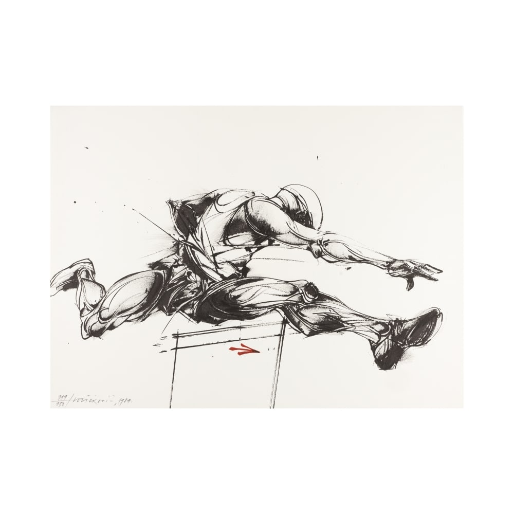 VLADIMIR VELICKOVIC (1935-2019) Obstacle, 1984 Lithographie en noir et rouge Signée, dat...: VLADIMIR VELICKOVIC (1935-2019) Obstacle, 1984 Lithographie en noir et rouge Signée, datée et numérotée 119/150 56 x 76 cm Lithograph in black and red, signed, dated, and numbered