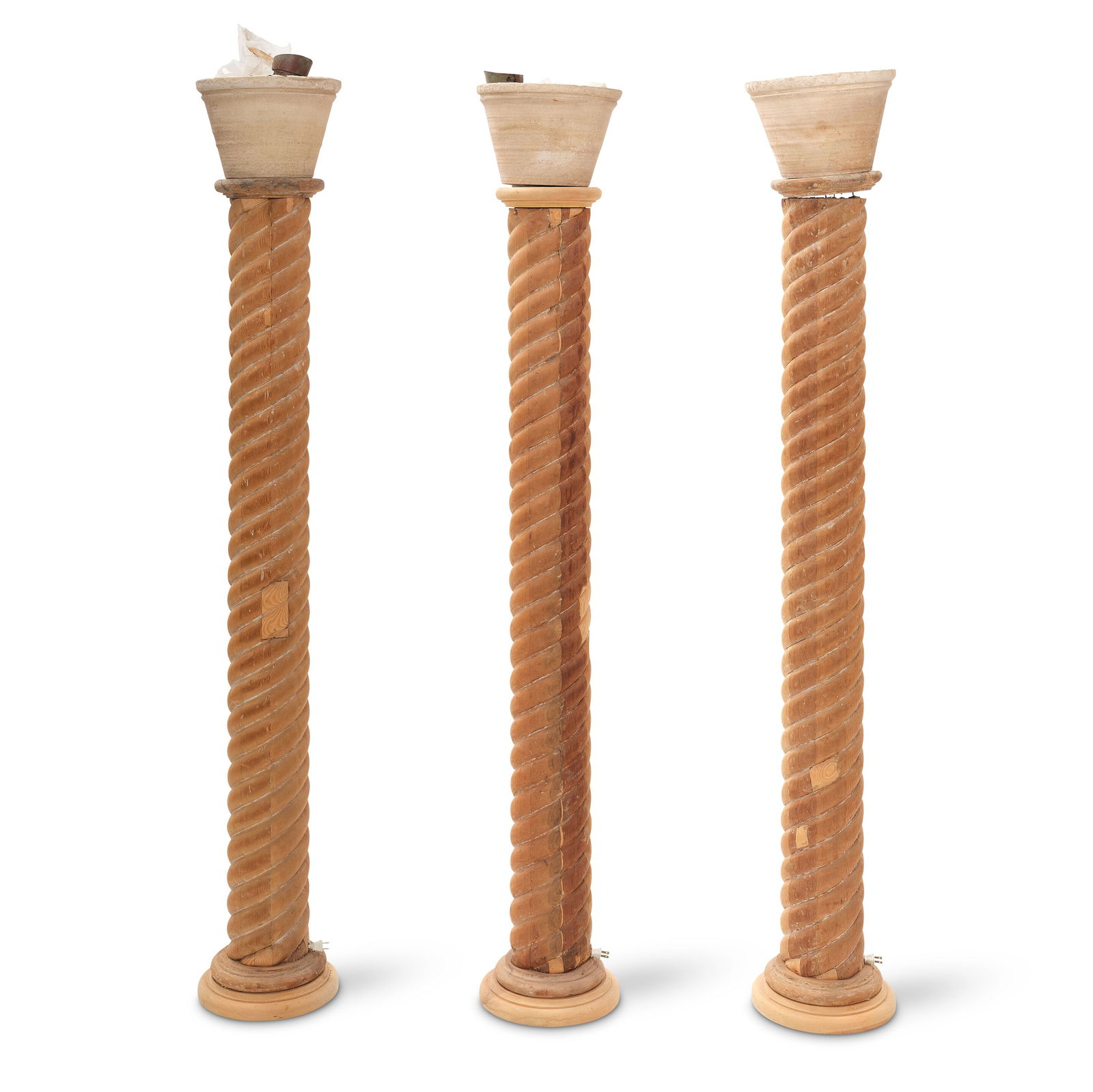 THREE NEOCLASSICAL STYLE CARVED WOOD COLUMNS WITH COMPOSTION JARDINÈRES20th century (1 of 2)