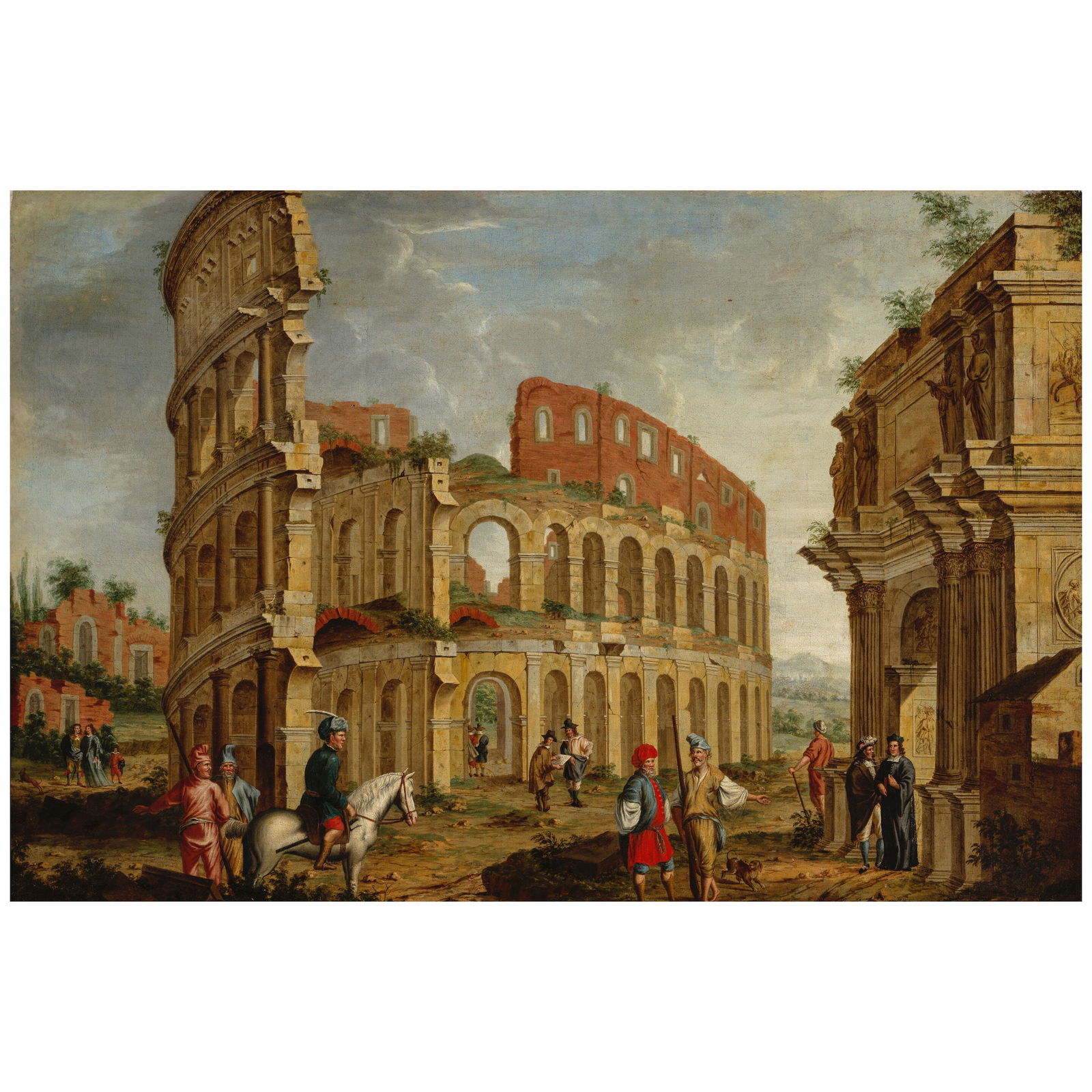 Attributed to Jan Miel (Antwerp 1599-1663 Turin) The Coliseum with numerous figures and horsemen...: Attributed to Jan Miel (Antwerp 1599-1663 Turin) The Coliseum with numerous figures and horsemen oil on canvas 41 x 61in (104.1 x 155cm); framed 50 x 69in (127 x 175.3cm) Footnotes: Provenance William