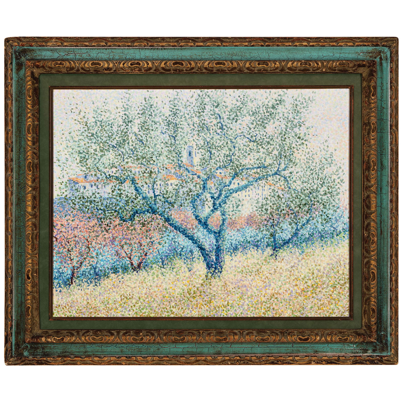 Serge Mendjisky (French, 1929-2017) St. Paul de Vence 19 3/4 x 25 1/2in (50 x 65cm); framed 34 x...: Serge Mendjisky (French, 1929-2017) St. Paul de Vence dated, inscribed, signed, and titled 'Mar 92 / Pour Selma (?) / Annucoleueur (?)/ S Mendjisky / St Paul de Vence' (on the verso) oil on canvas 19