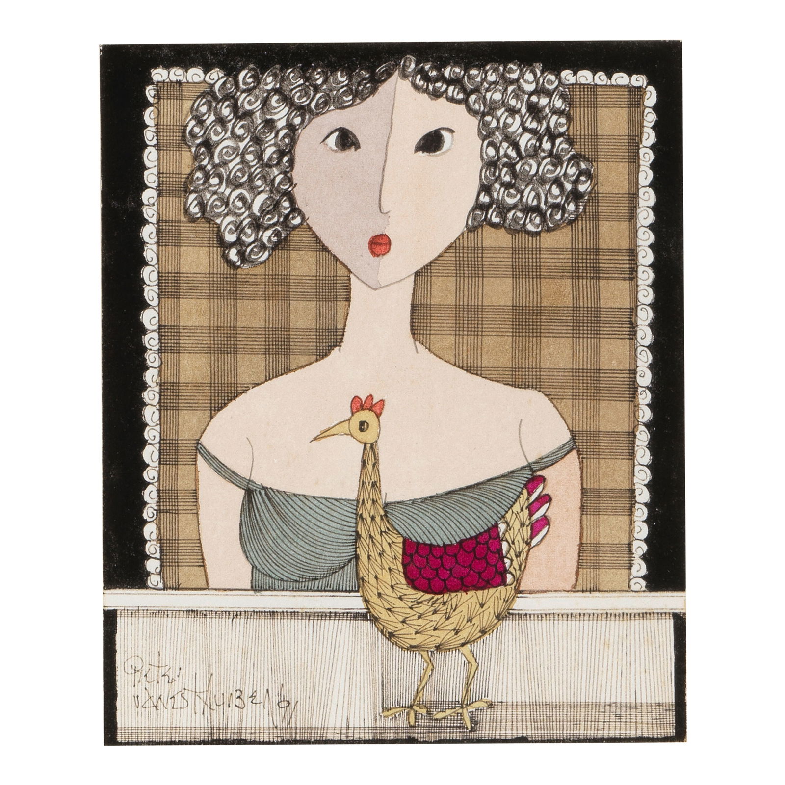 Pieter van der Westhuizen (South African, 1931-2008) Portrait of a girl and her bird (two works)... (1 of 4)