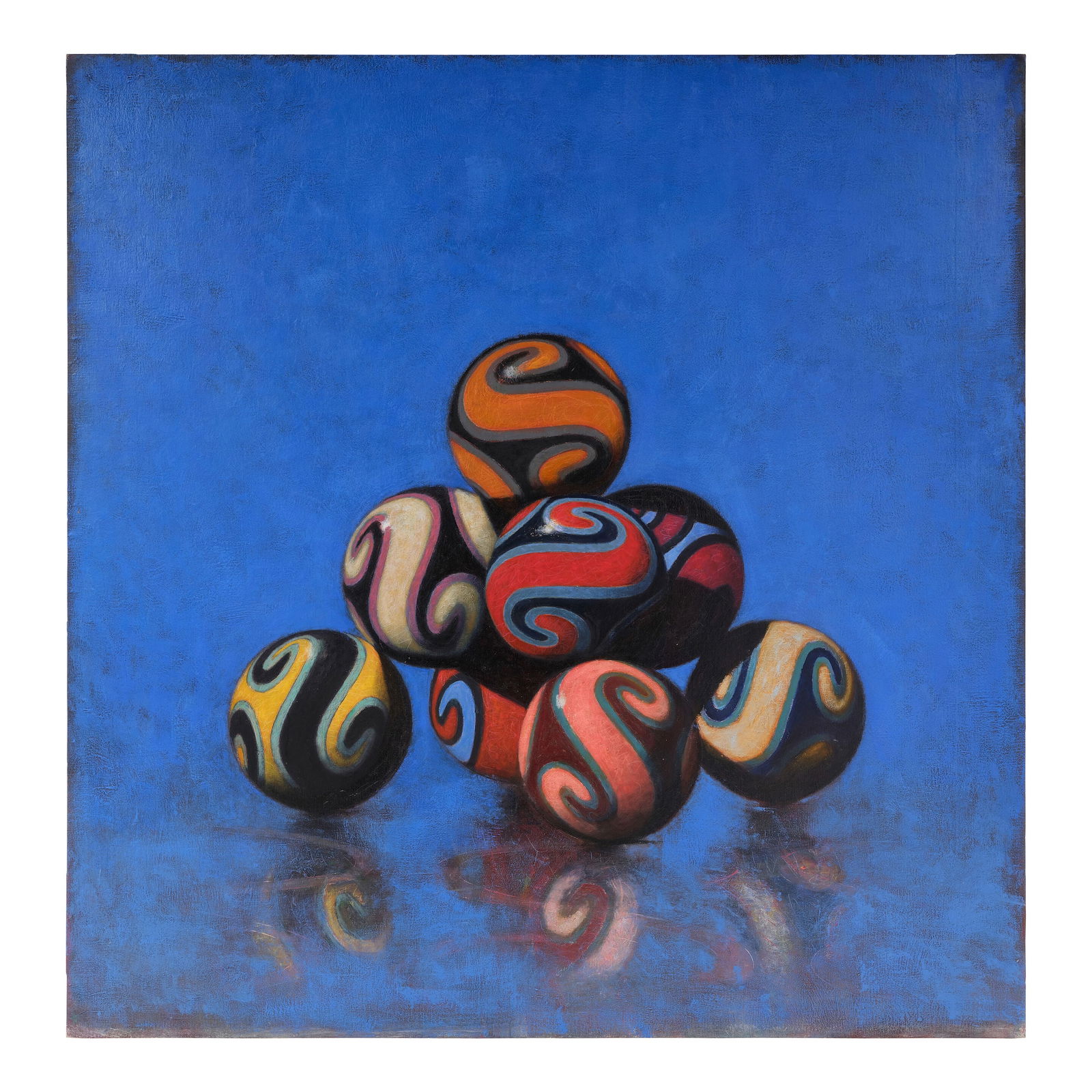 John Gibson (American, born 1958) A stack of marbles 72 x 70 1/4in (182.9 x 178.4cm): John Gibson (American, born 1958) A stack of marbles unsigned oil on linen laid down on panel 72 x 70 1/4in (182.9 x 178.4cm) Footnotes: Condition reports are not provided in catalog descriptions. The