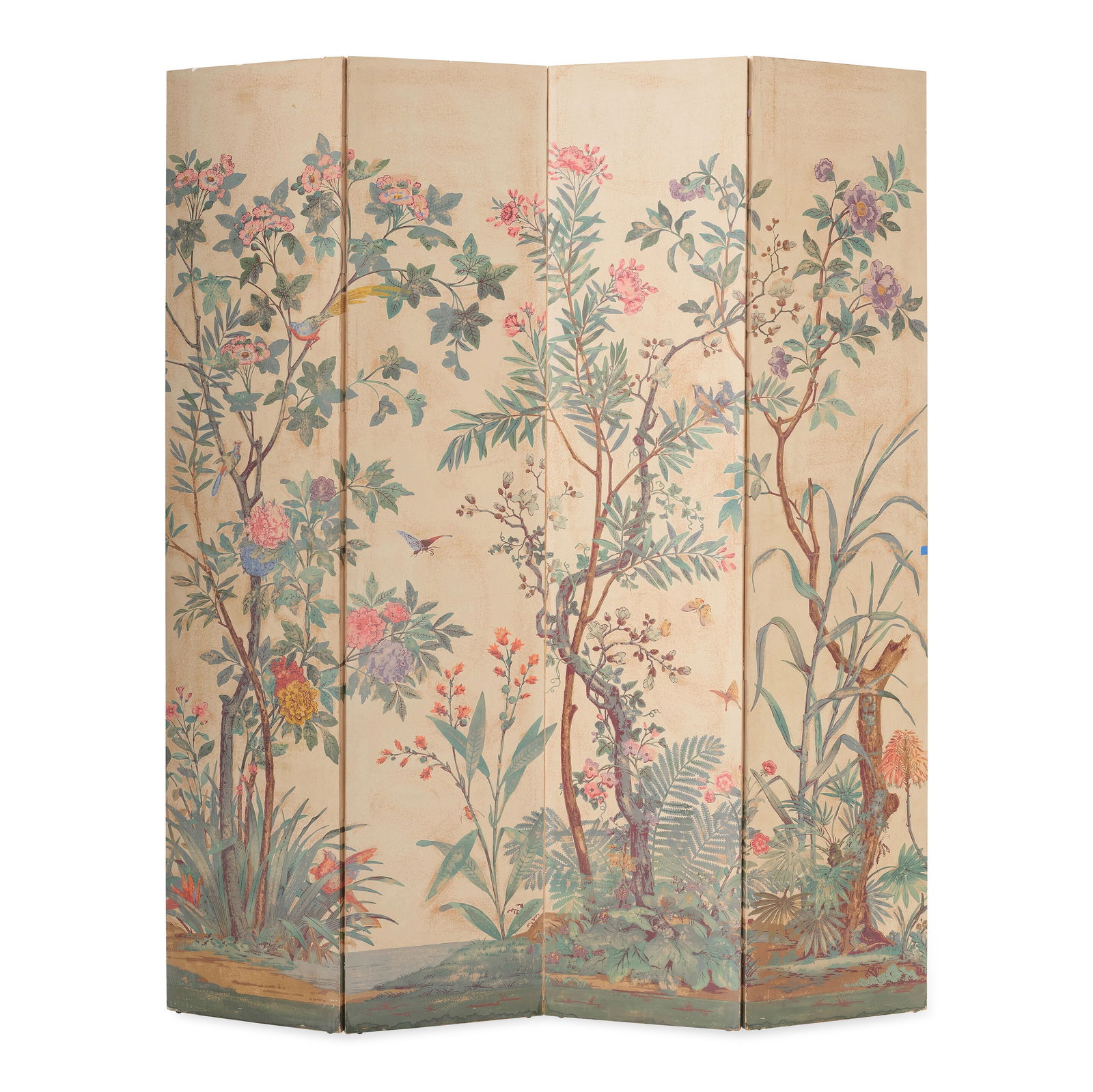 A FLORAL WALLPAPER FOUR-PANEL SCREENLate 19th/early 20th century (1 of 1)
