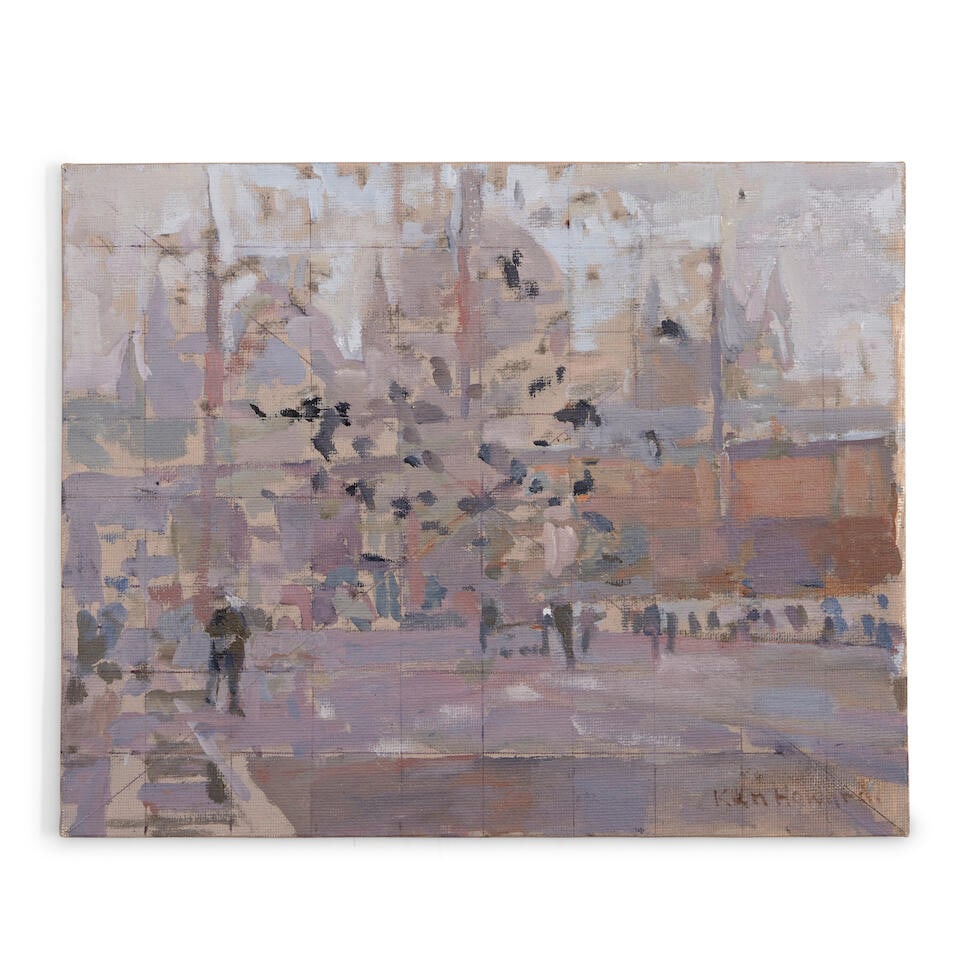 Ken Howard R.A. (British, 1932-2022) Study of Basilica di San Marco, Venice: Ken Howard R.A. (British, 1932-2022) Study of Basilica di San Marco, Venice signed 'Ken Howard' (lower right) oil and pencil on board 20.5 x 25.5cm (8 1/16 x 10 1/16in). This lot is subject to the fol