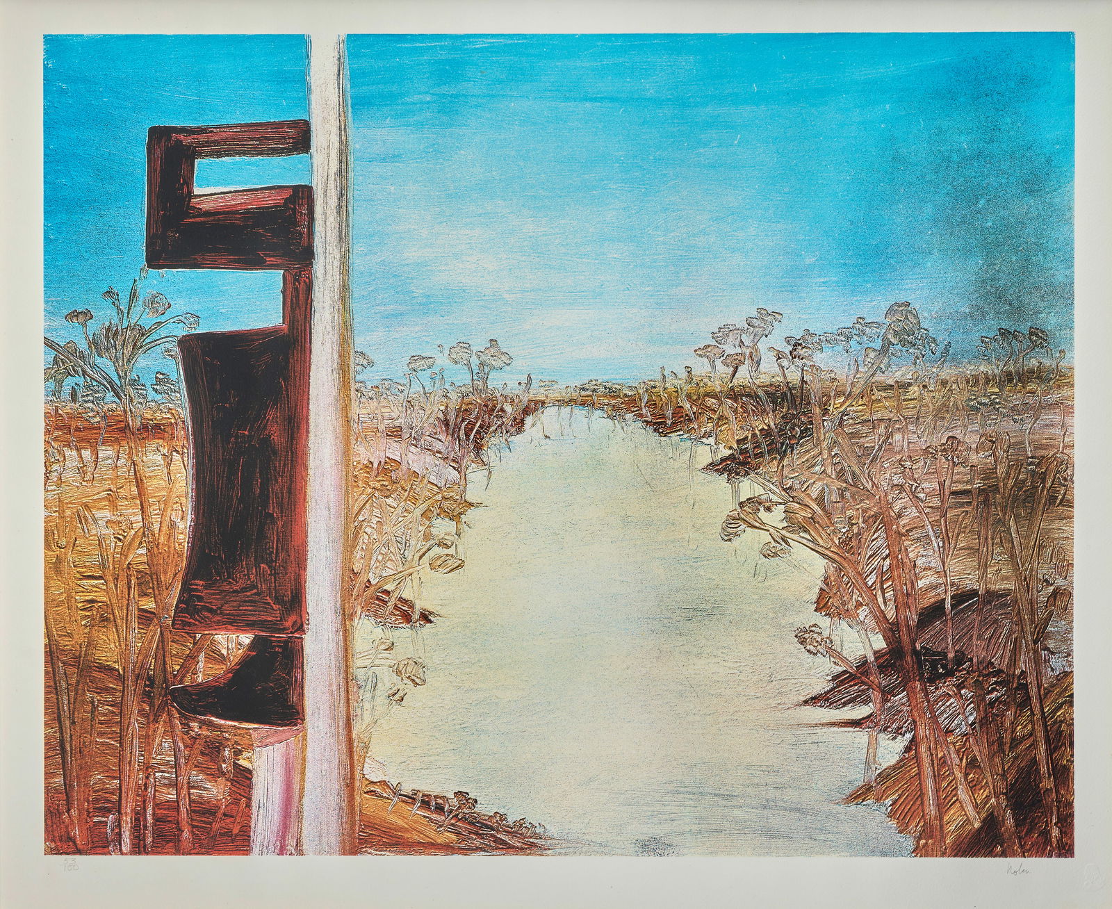 Sir Sidney Nolan C.B.E., O.M., R.A. (Australian, 1917-1992) Kelly II Screenprint in colours, 197...: Sir Sidney Nolan C.B.E., O.M., R.A. (Australian, 1917-1992) Kelly II Screenprint in colours, 1973, on wove paper, signed and numbered 53/100 in pencil, published by Christie's Contemporary Art, London