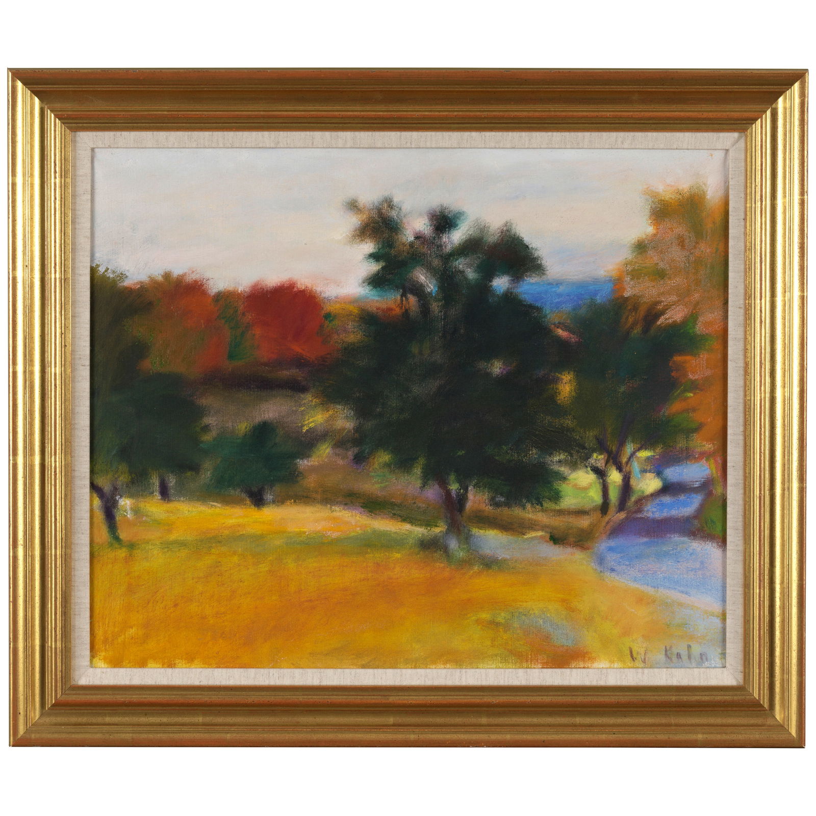 WOLF KAHN (1927-2020) MacArthurs Field 18 x 22 1/8 in. (45.7 x 56.2 cm.) (Painted in 1977.): WOLF KAHN (1927-2020) MacArthurs Field signed 'W Kahn' (lower right) and inscribed with title (on the stretcher) and inscribed with artist's inventory number '#84 1977,' inscribed indistinctly and num