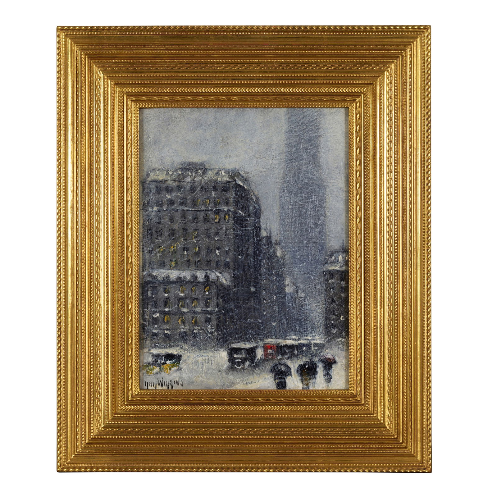 GUY CARLETON WIGGINS (1883-1962) Empire State Building 16 x 12 in. (40 x 30.5 cm.) (Painted in 1...: GUY CARLETON WIGGINS (1883-1962) Empire State Building signed 'Guy Wiggins' (lower left) and inscribed with title, signed again and dated '1931.' (on the reverse) oil on canvasboard 16 x 12 in. (40 x
