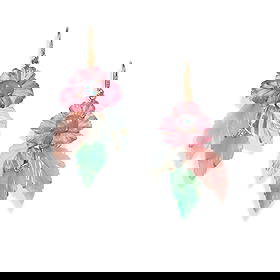 IRENE NEUWIRTH: A PAIR OF 18K ROSE GOLD, OPAL, DIAMOND AND CARVED GEMSTONE 'TROPICAL FLOWER' EAR...: IRENE NEUWIRTH: A PAIR OF 18K ROSE GOLD, OPAL, DIAMOND AND CARVED GEMSTONE 'TROPICAL FLOWER' EARRINGS Comprising leaves carved of aquamarine, pink opal and chrysoprase and a flower of carved pink tour