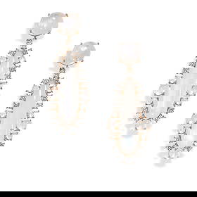 IRENE NEUWIRTH: A PAIR OF 18K ROSE GOLD, MOONSTONE AND DIAMOND EARRINGS: IRENE NEUWIRTH: A PAIR OF 18K ROSE GOLD, MOONSTONE AND DIAMOND EARRINGS Featuring round cabochon moonstones, suspending pendants of elongated pear-shaped cabochon moonstones within surrounds of round