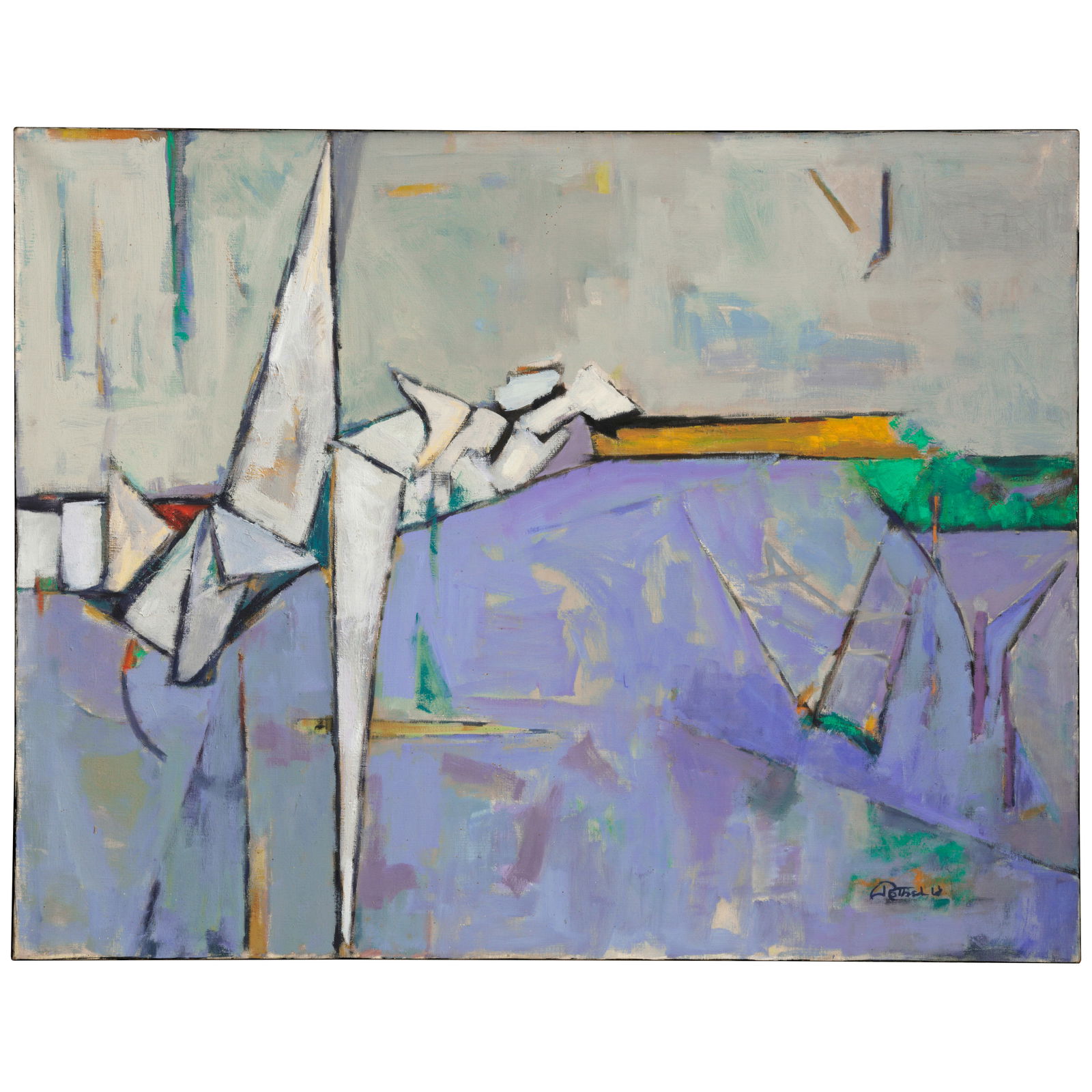 JUDITH ROTHSCHILD (1921-1993) Antibes 28 x 35 7/8 in (71.3 x 91.1 cm) (Painted in 1961): JUDITH ROTHSCHILD (1921-1993) Antibes signed and dated 'Rothschild 61' (lower right); signed and inscribed 'ANTIBES Rothschild' (on the reverse) oil on canvas 28 x 35 7/8 in (71.3 x 91.1 cm) Painted i