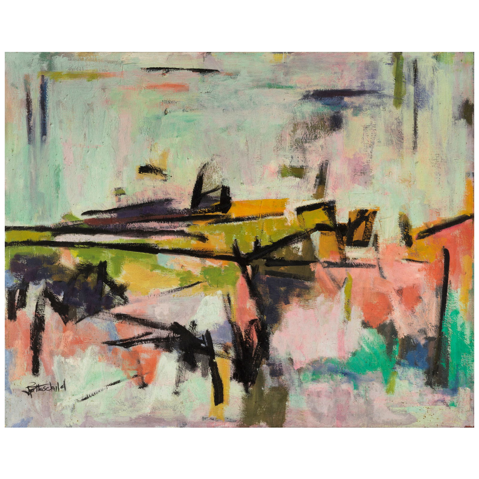 JUDITH ROTHSCHILD (1921-1993) Untitled 20 x 30 in (50.8 x 76.2 cm) (Painted in 1964): JUDITH ROTHSCHILD (1921-1993) Untitled signed 'Rothschild' (lower left); signed 'Rothschild' (on the reverse) oil on canvas 20 x 30 in (50.8 x 76.2 cm) Painted in 1964 Footnotes: This work is register