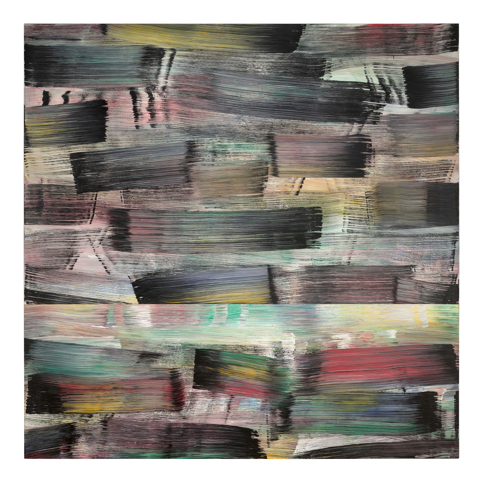 JACQUELINE HUMPHRIES (B. 1960) Horizontal #5 89 3/4 x 90 in (228 x 228.6 cm) (Painted in 1997): JACQUELINE HUMPHRIES (B. 1960) Horizontal #5 signed, inscribed and dated 'J. Humphries 1997 Hor. #5' (on the reverse) oil on linen 89 3/4 x 90 in (228 x 228.6 cm) Painted in 1997 Footnotes: Provena