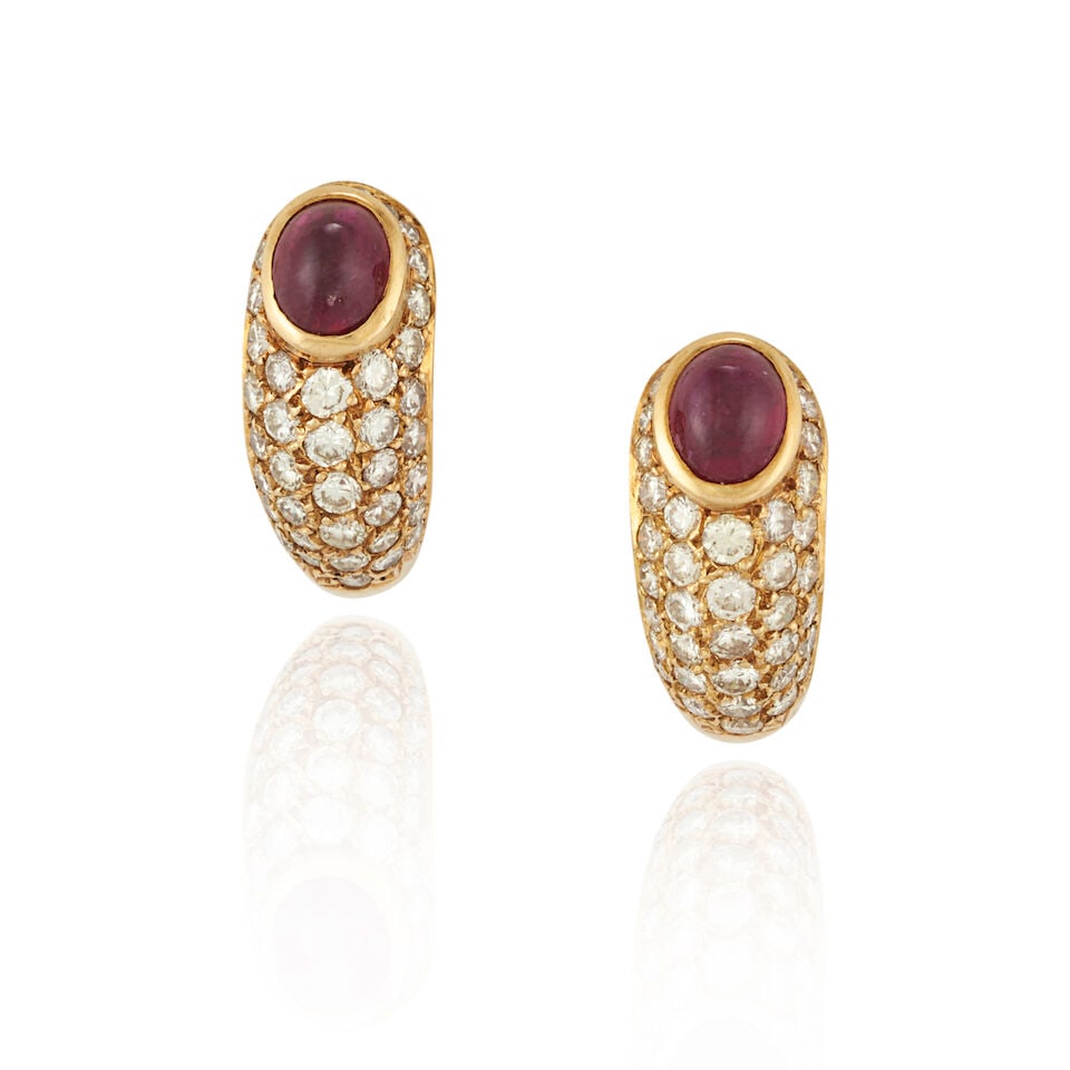 A PAIR OF 18K GOLD, RUBY, AND DIAMOND EARRINGS (1 of 3)
