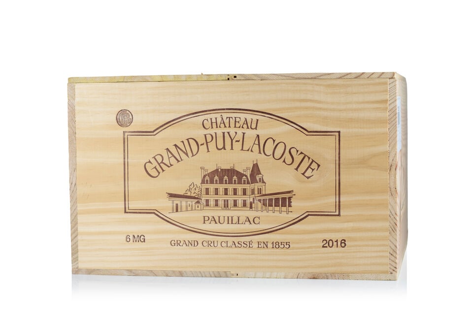 Château Grand Puy Lacoste, 2016 (6 x magnums): Château Grand Puy Lacoste, 2016 (6 x magnums) Region: Pauillac Packaging: original wooden case This lot is subject to the following lot symbols: Δ Δ VAT at the prevailing rate on Hammer