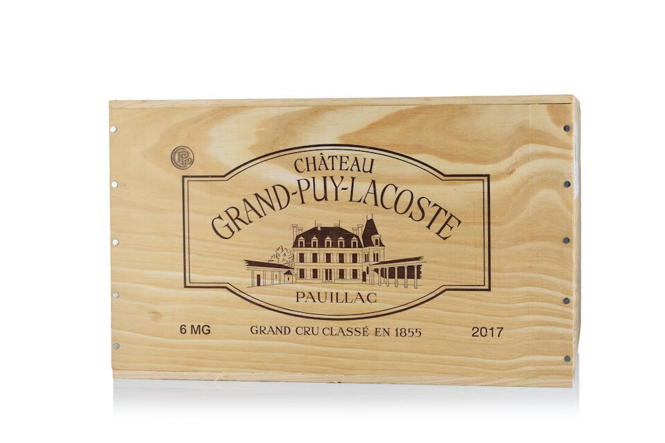 Château Grand Puy Lacoste, 2017 (6 x magnums): Château Grand Puy Lacoste, 2017 (6 x magnums) Region: Pauillac Packaging: original wooden case This lot is subject to the following lot symbols: Δ Δ VAT at the prevailing rate on Hammer