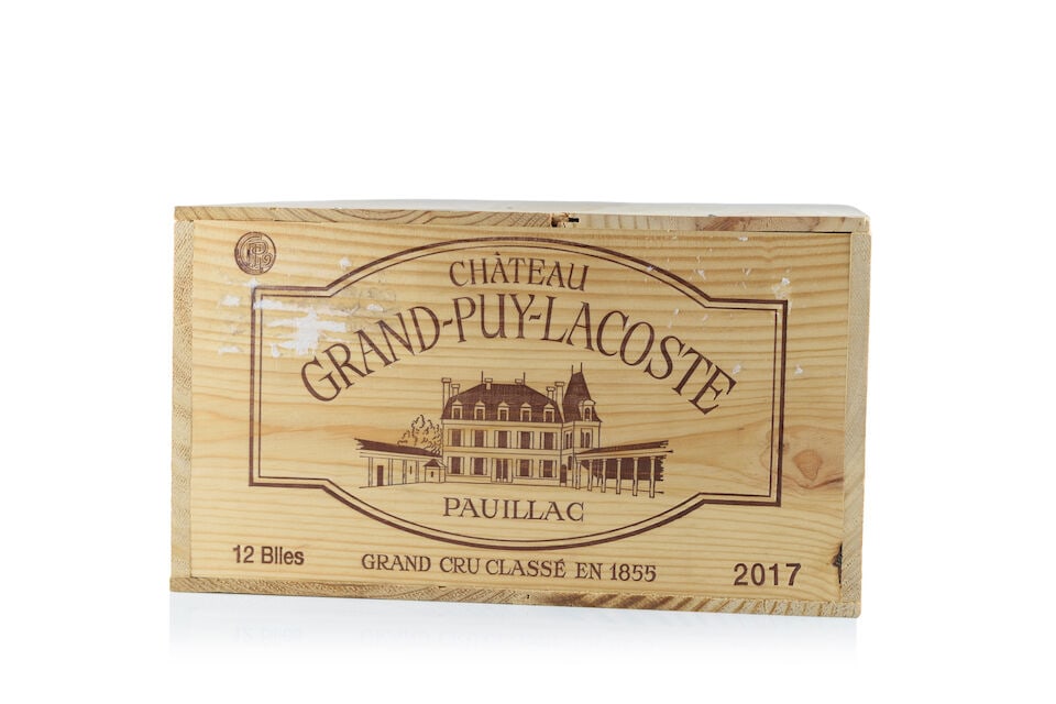 Château Grand-Puy-Lacoste, 2017 (12 x 750ml): Château Grand-Puy-Lacoste, 2017 (12 x 750ml) Region: Pauillac Packaging: original wooden case This lot is subject to the following lot symbols: Δ Δ VAT at the prevailing rate on Hammer