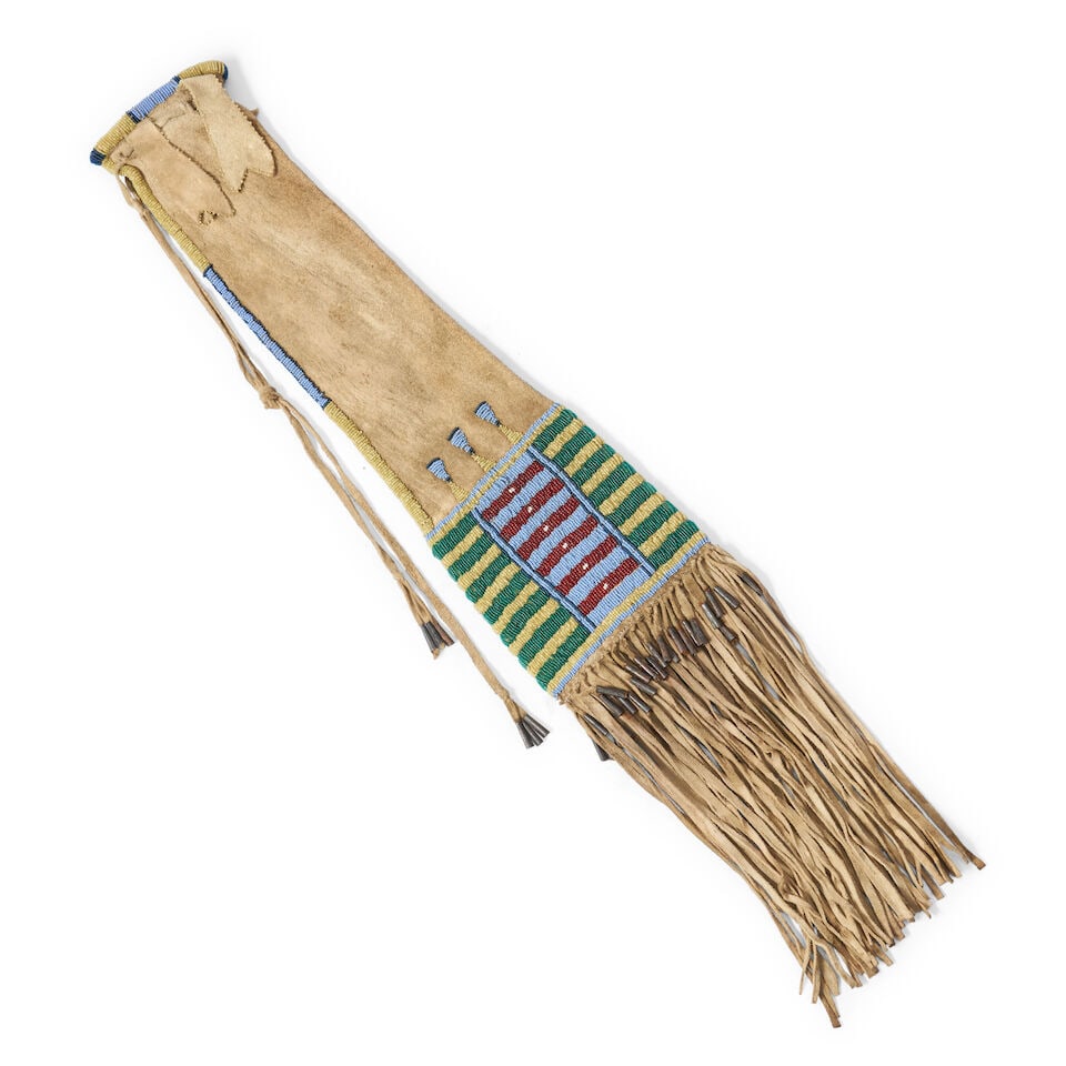 A Contemporary Plains-style beaded pipe bag lg. (not including fringe) 22 1/2, wd. 6 1/2 in. (1 of 3)