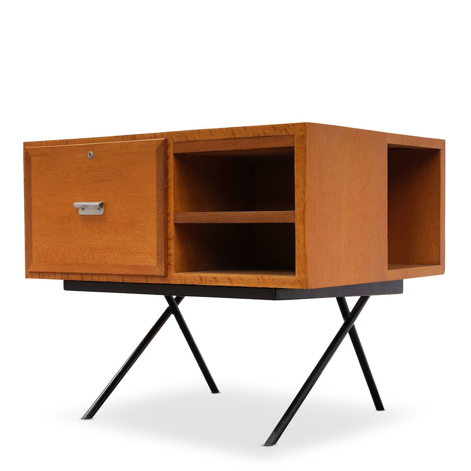 ATTRIBUTED TO JEAN PROUVÉ (1901-1984) Side Tablecirca 1954oak, lacquered metalheight 27 1/2... (1 of 8)