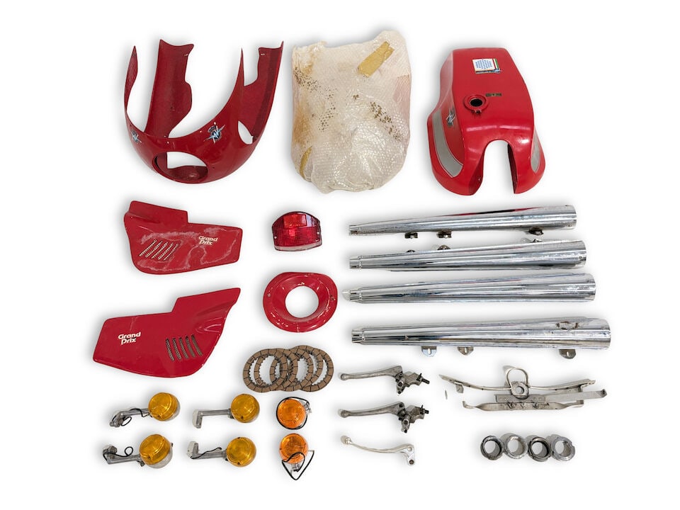 Property of a deceased's estate, A selection of MV Agusta related spares ((Qty)): Property of a deceased's estate, A selection of MV Agusta related spares including fuel tank, silencers, fairing, side panels, tail light and other associated spares. Prospective bidders must satisfy